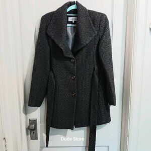 Calvin Klein Women's Gray Wool-Blend 3-Button Belted Coat - Size 8 - SOFT!! *EUC